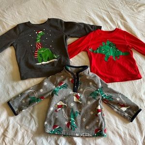 Set of Three Dino Christmas Tops 12 Month